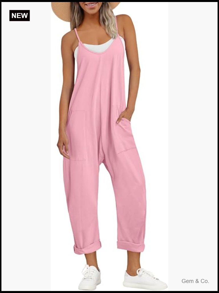 Stretchy Casual Jumpsuit With Pockets Beach Vacation Outfit